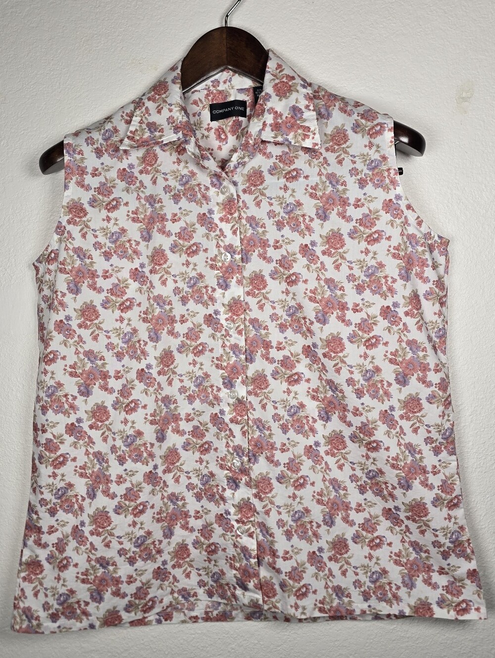 Company One Sleeveless Floral Button Down Top Blouse Size L Cotton Blend
